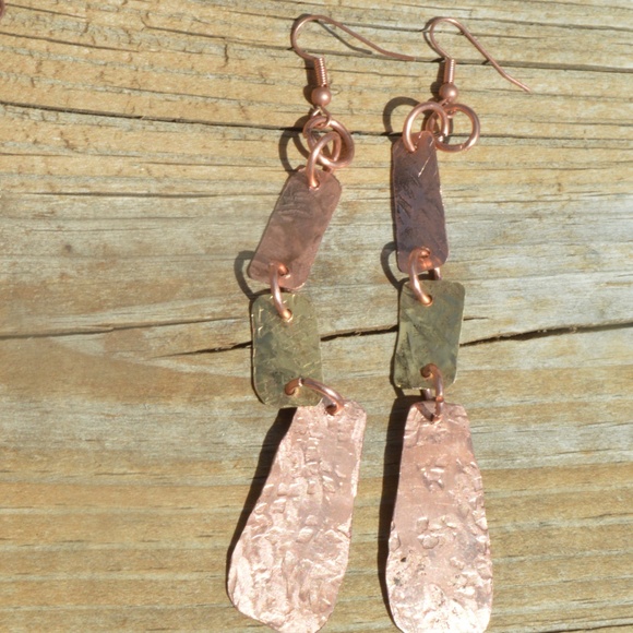 Solid Copper Earrings Handmade Brass Drop Dangle - Picture 6 of 6